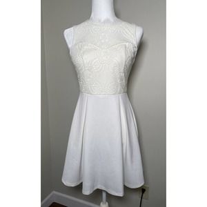 Francesca’s Ivory Allegra Pleated Illusion Neck Combo A-Line Dress Women’s S